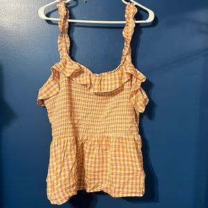 Old Navy smocked plaid peplum ruffle tank top shirt, size XXL